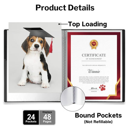 Dunwell 11x14 Binder with Sleeves - (Black), 24 Pockets Display 48 Pages, Large Folder with Plastic Sleeves, 11 x 14 Presentation Book with Protector Sleeves, Kids Art Portfolio 14x11, Clear Pages