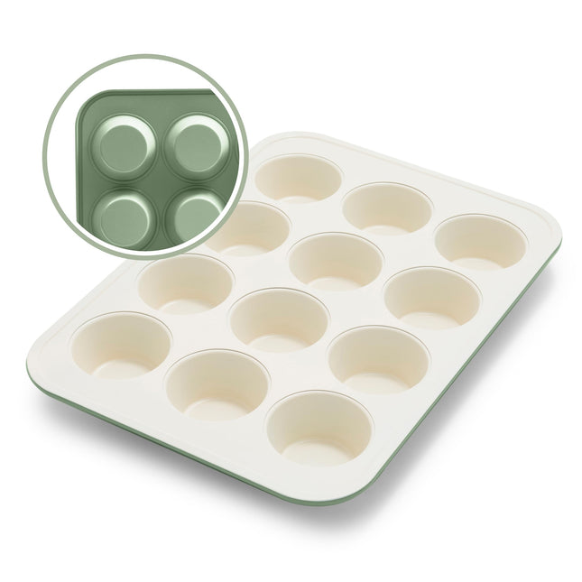 GreenLife GL Bakeware 12-Cup Muffin Tin, Sage