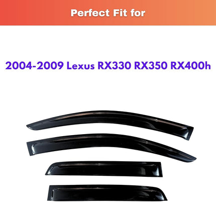 KPY Window Visor Compatible with Lexus RX330 RX350 RX400h 2004-2009, 4PC Rain Guard Side Window Vent Deflectors Tape-On Style, 2004 2005 2006 2007 2008 2009