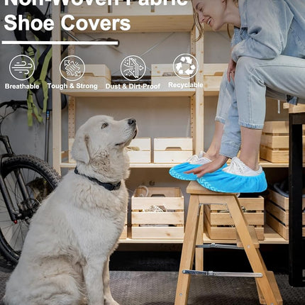 200 Pack XL Non-Slip Disposable Shoe Covers Blue for Indoors, Fits Men’s US 13