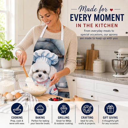 Caroline's Treasures Bichon Frise The Chef Apron Cooking Kitchen Server Baking Crafts Gardening for Adult Women Men, Unisex, Large, Multicolor