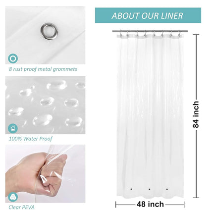 Mrs Awesome Narrow PEVA 8G Shower Curtain or Liner-Water Proof and PVC Free-Plain Pattern Design-48" x 84"-Clear