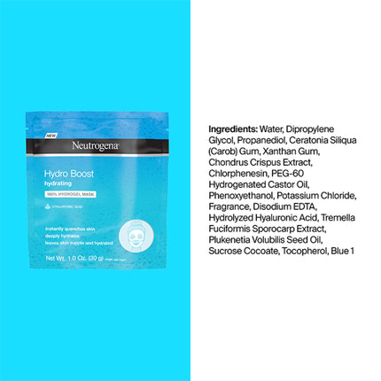 Mascarilla facial 100 % hidrogel Neutrogena Hydro Boost, hidratante e hidratante con ácido hialurónico, 1 oz, paquete de 12