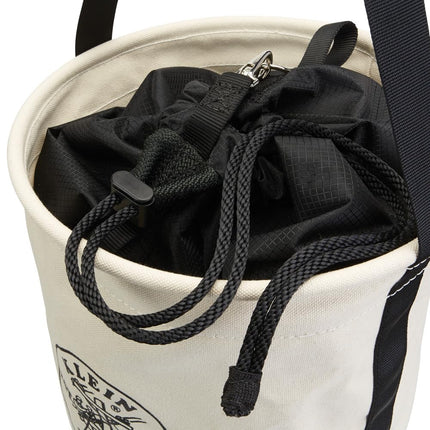 Klein Tools 5114DSC22 Canvas Bucket, Heavy Duty Drawstring Close Tool Bucket, 22-Inch with Leather Reinforced Bottoms, 100-Pound Load Rated
