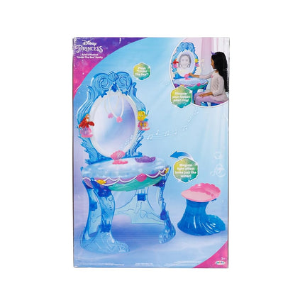 Disney Princess Ariel Vanity for Girls with Lights & Sounds, Plays Under The Sea - Magical Light Up Effect Looks Just Like Water! Pretend Play Girls Vanity Set with Mirror and Stool