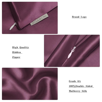 DISANGNI 100% Natural Mulberry Silk Pillow case for Hair and Skin with Hidden Zipper 22 Momme Both Sides Real Silk Pillow Case (1pc Standard Size 20" x26", Purple)