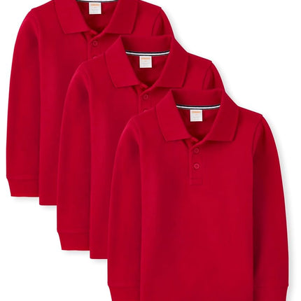 Gymboree Boys' and Toddler Long Sleeve Polo Shirt, Red 3-Pack, 12