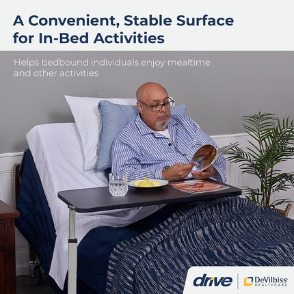 Drive Medical Non Tilt Top Overbed Table, Chrome
