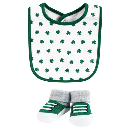 Hudson Baby Unisex Baby Cotton Bib and Sock Set, Cutest Clover, One Size