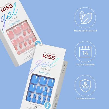 KISS Everlasting, Press On Toenails, Nail Glue Included, 'Limitless', French, Short Size, Squoval Shape, Includes 24 Nails, 2g Glue, 1 Manicure Stick, 1 Mini file