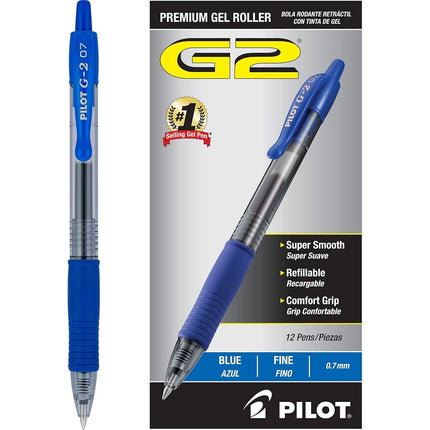 Pilot G2 Retractable Premium Gel Ink Roller Ball Pens, Fine Point, Blue Ink, Dozen Box -31021
