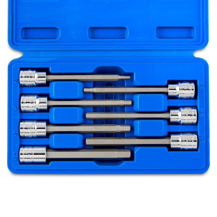 Neiko 10076A 3/8-Inch Drive Extra Long Allen Hex Bit Socket Set, Metric, 3 mm - 10 mm | S2 and Cr-V Steel, 7-Piece Set