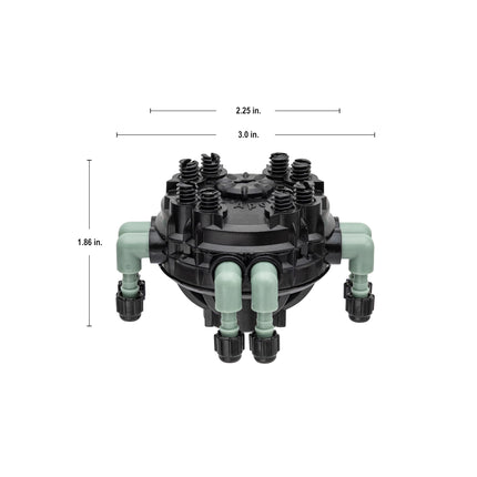 Orbit 61008 Colector de riego por goteo de 8 puertos de flujo ajustable para tubo de 1/4"