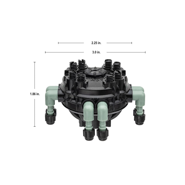 Orbit 61008 Colector de riego por goteo de 8 puertos de flujo ajustable para tubo de 1/4"