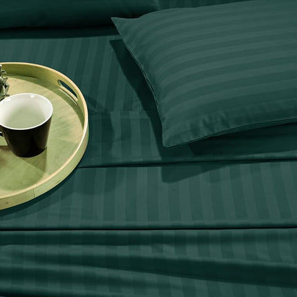 Elegant Comfort Luxury Soft Bed Sheets Dobby Stripe 1500 Premium Hotel Quality Microfiber Softness Wrinkle and Fade Resistant (6-Piece) Bedding Set, Queen, Stripe Forest Green
