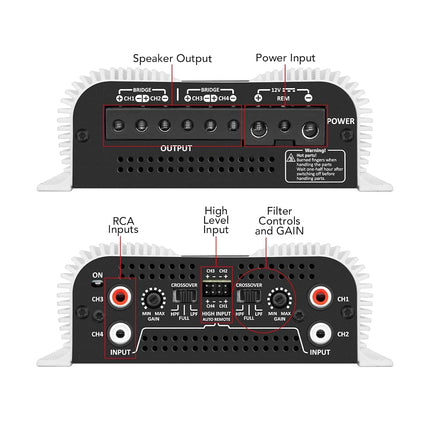 Taramp's DS 440x4 440 Watts RMS 4 Channels 2 Ohms Amplifier Multichannel Class D Full Range, Crossover High/Low Pass Bridgedable, Aluminium, RCA, Car Show Power System