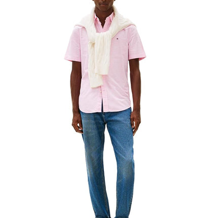 Tommy Hilfiger Men's Short Sleeve Oxford Shirts in Regular Fit, Men's Button Down Shirts, Rose Petal / Check, XS