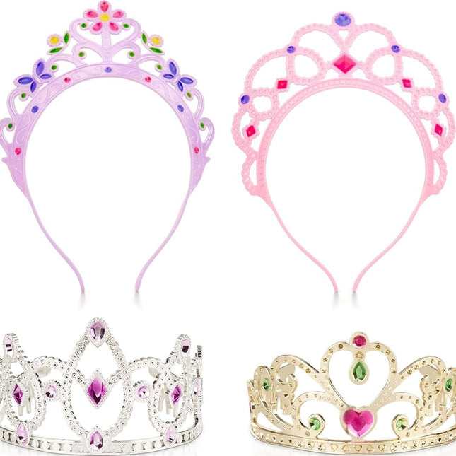 Melissa & Doug Dress-Up Tiaras Play Set for Kids (4-Piece) – Pretend Princess Crowns for Costume Role Play – Preschool Jewelry Toys for Girls Ages 3+
