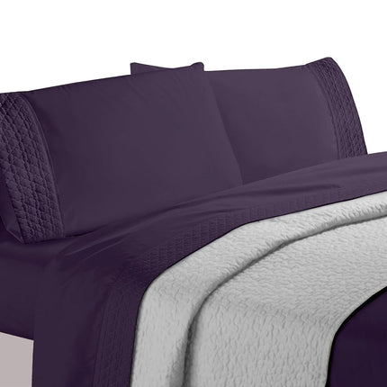 Elegant Comfort Luxurious 4-Piece Quilted Bed Sheet Set - Gift Box - 1500 Thread Count Egyptian Quality Softness - Wrinkle Resistant - All Around Elastic Fitted Sheet, Deep Pocket, King, Purple
