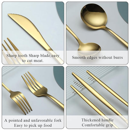 Evanda Gold Cutlery Set 60 Pieces Service for 12, Titanium Gold-Plated Stainless Steel Cutlery Set, Knife Forks Spoons Cutlery Set for Wedding, Parties, Birthday, Restoration Room, Dishwasher Safe