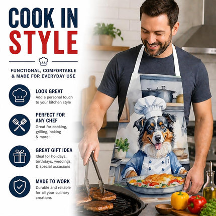 Caroline's Treasures Australian Shepherd The Chef Apron Cooking Kitchen Server Baking Crafts Gardening for Adult Women Men, Unisex, Large, Multicolor