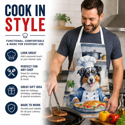 Caroline's Treasures Australian Shepherd The Chef Apron Cooking Kitchen Server Baking Crafts Gardening for Adult Women Men, Unisex, Large, Multicolor