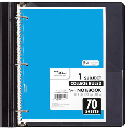 Mead Spiral Notebooks, 6 Pack, 1-Subject, College Ruled Paper, 8" x 10-1/2", 70 Sheets, Assorted Bright Colors (830050-ECM)