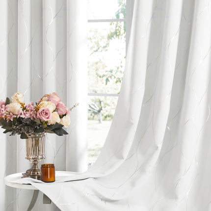 Deconovo Silver or Gold Wave Print Blackout Curtains - Thermal Insulated & Noise?Reducing Grommet Drapes for Bedroom & Living Room?Greyish White/Line?52W x 84L?2 Panels