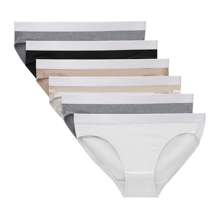Hanes Girls' Originals Underwear, Bikini Panties, Solids & Prints, 6-Pack, Black, Nude, Grey, White, 6