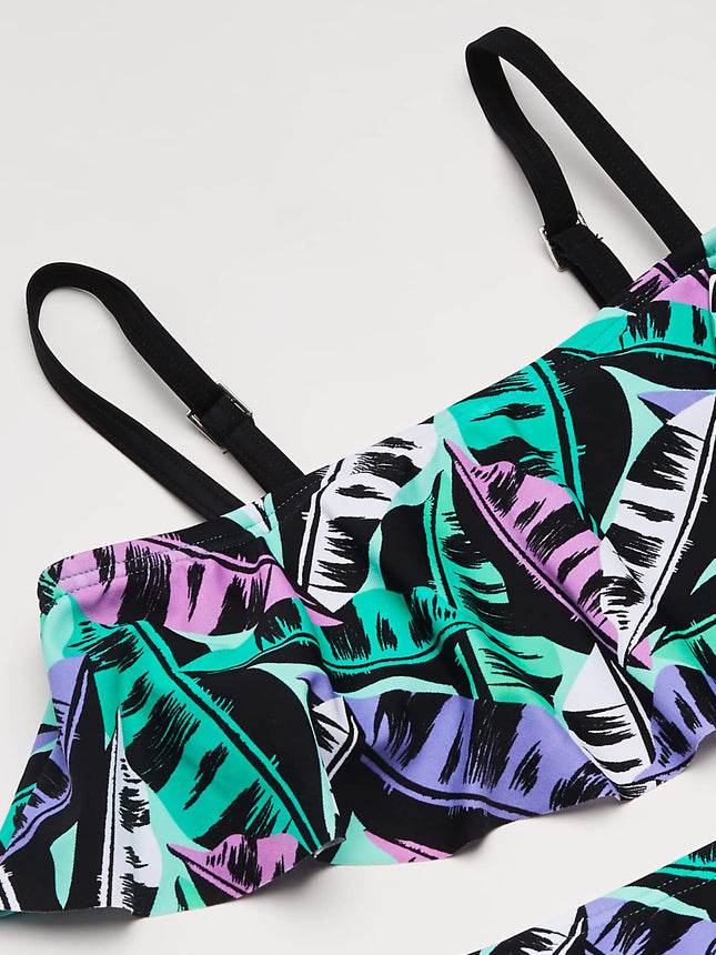 Kanu Surf Girls' Karlie Flounce Bikini Beach Sport 2 Piece Swimsuit, Maya Purple, 8