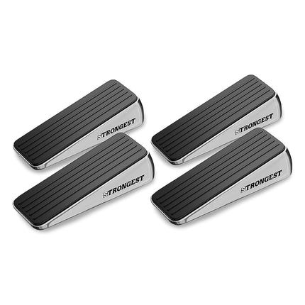 Strongest Home Door Stopper, Set of 4 Heavy Duty Door Stop Wedge Made of Premium Quality Zinc and Rubber Suits Any Door, Any Floor. Plus 2 Self Adhesive Wall Protectors (Black Silver)