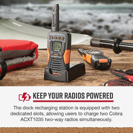 Cobra ACXT 1000 Dock Charging Station for 2 Walkie Talkies with UBS Charging Cable - Dual Desktop Portable Charger, Compatible with AXCT1035R Rugged Outdoor Models