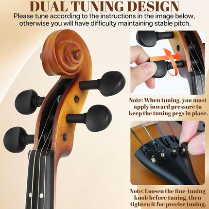 Kmise Violin 3/4 Full Set, Fingerboard Fret Markings Violins, Matte Acoustic Fiddle for Adults, Beginners, Students with Violin Case, Rosin, Strings, Bow, Shoulder Rest, Beginner's Guide (Matte, 3/4)