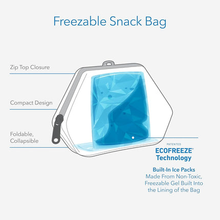 Bolsa de refrigerios PackIt Freezable, negra, fabricada con tecnología EcoFreeze, plegable, reutilizable, cierre de cremallera que sella el aire frío y seco, ideal para todas las edades y refrigerios frescos para llevar.