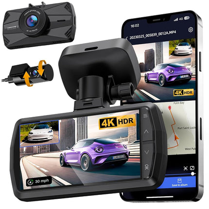 YEECORE Dual Dash Cam, Real 4K+1080P Front and Rear, Built-in WiFi GPS, 3" IPS Screen, HDR Night Vision, 24H Parking Monitor, 157°Wide Angle Dash Camera for Cars, G-Sensor, Loop Recording