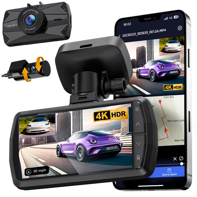 YEECORE Dual Dash Cam, Real 4K+1080P Front and Rea