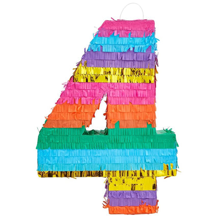 Rainbow Pinata Number 4 for Kid’s 4th Birthday Party, 30 x 42 x 7.6 cm