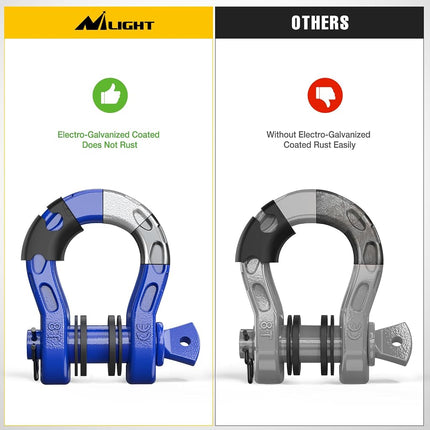 Nilight 2 Pack 3/4" Mega D-Ring Shackle with 7/8" Screw Pin 68,000LBS Break Strength, Heavy Duty Off Road Recovery Shackle for Use with Tow Strap, Winch, Off-Road Jeep Truck Vehicle, Blue