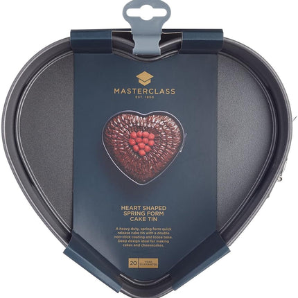 MasterClass 22.5 cm Heart Shaped Cake Tin with Loose Base, Springform Clasp & PFOA Non Stick Coating, Robust 1 mm Carbon Steel, 9 Inch Pan