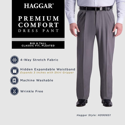 Haggar Men's Premium Comfort Classic Fit Pleat Front Pant Reg. and Big & Tall Sizes Dress, Medium Khaki Bt, 54W x 30L