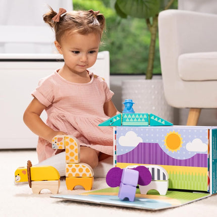Melissa & Doug Blockables Safari Snap & Play – Educational Toy Set for Children | Wooden Animal Stacking & Building Blocks | Age 2+ - FSC Certified