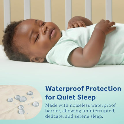 Sealy Baby Quilted Organic Cotton Top Breathable Fitted Waterproof Infant Crib Mattress Protector Pad and Toddler Bed Cover, Durable and Comfortable Topper, Machine Washable, 52” x 28”- Cream