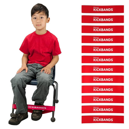 KICK BANDS Chair Bands for Kids with Fidgety Feet 12-Pack - ADHD Fidget Kickbands for Classroom Chairs & Desks - Solace Sensory Kickband (RED)
