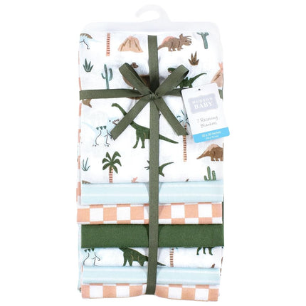 Hudson Baby Unisex Baby Cotton Flannel Receiving Blankets 7-Pack Bundle, Retro Dinosaur, One Size