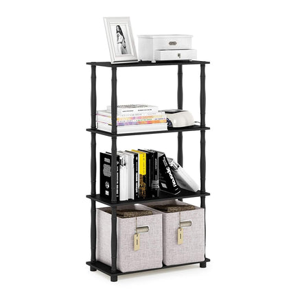 Furinno TURN-N-TUBE Storage Shelves, 4-Tier Book Shelf, Corner Shelf, Toolless Open Shelves, Classic Tubes, for Organization and Storage, Living Room, Home Office, Americano