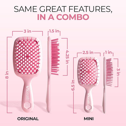 FHI HEAT UNbrush and UNbrush MINI Wet & Dry Vented Detangling Hair Brush, Peony Light Pink