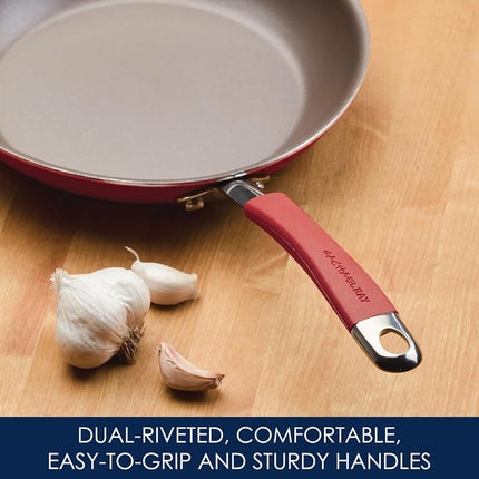 Set de utensilios de cocina de 12 piezas Rachael Ray Cucina antiadherente de esmalte de porcelana, color rojo arándano