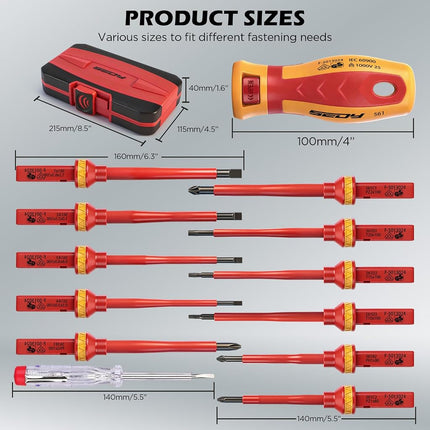 Premium Insulated Screwdrivers Set - Ultimate Electrician Screwdriver Set, 1000V Electrical Screwdriver Set Insulated Professional Electricians Screwdriver Set Magnetic Phillips Slotted Pozidriv Torx