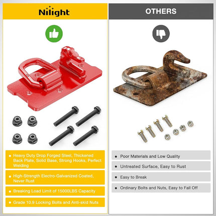 Nilight 2PCS Tractor Bucket Hooks with Tie Down Ring, Grade 70 Grade Forged Steel Bolt-On Grab Hook with Back Plates for Tractor Bucket RV UTV Truck MBS 15000 lbs, Red, 2 Years Warranty
