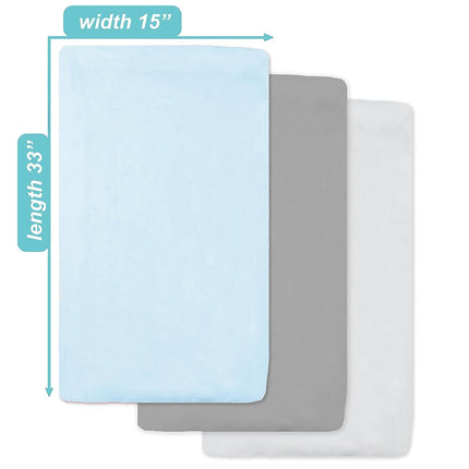 American Baby Company 15" x 33" Fitted Bassinet Sheet, 100% Natural Cotton Jersey Knit, Blue/Gray/White, Soft Breathable, for Boys and Girls, Pack of 3